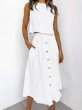 Solid Color Tank Tops Button-down Skirt Set 2-piece Sets