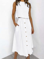 Solid Color Tank Tops Button-down Skirt Set 2-piece Sets