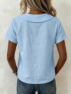 Cotton And Linen Short-sleeved Peter Pan Collar T-shirt