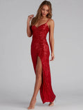 Sequins Slit Sexy Camisoles Formal Dress Maxi Dresses