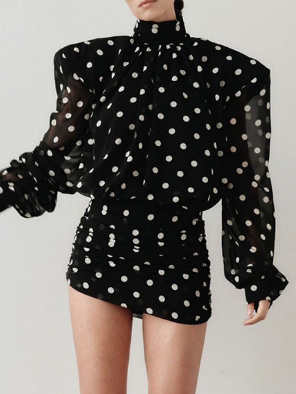 Polka Dots Backless Turtleneck Waist Shaping Hip Wrap Mini&Short Dresses