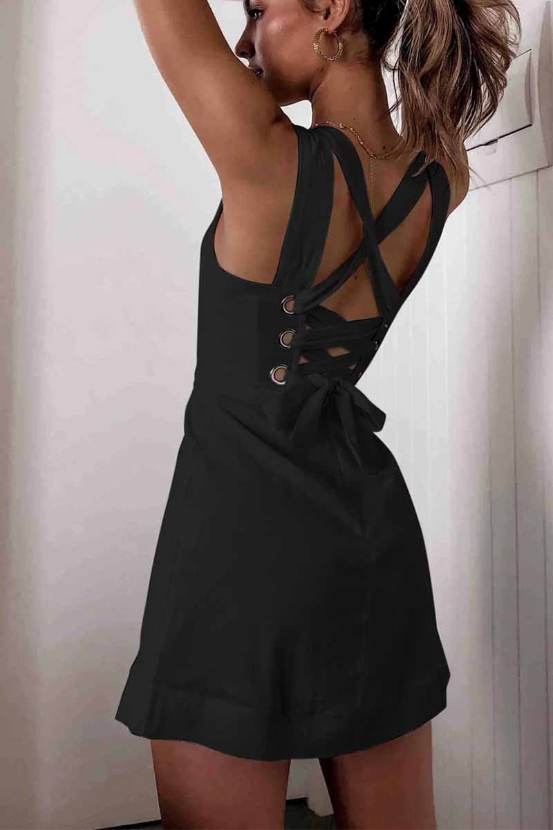 Square Neck Wide Strap Sleeveless Diagonal Tier Ruffle Mini Dress