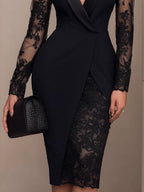 V-neck Lace Fitted Bodycon Mid-length Suit Dress