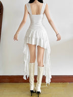 3D Flower Decoration Irregular Ruffles Pleated Mini&Short Dresses