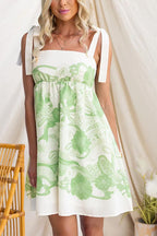 Bow Shoulder Sleeveless High Waist Floral Print Mini Dress