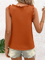 Textured Fabric V-neck Ruffled Vest