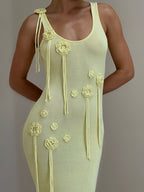 3D Flowers Knitting Backless Maxi Dresses