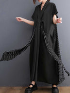 Cotton Short Sleeves Tie Style A-Line Dress