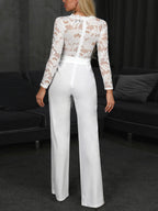 Lace Stitching V-neck Long Sleeve Temperament Grace Jumpsuits