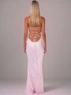 Strapless Sequined Satin Backless Tie-waist Bodycon Maxi Dress