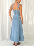 Denim Pocket Buttons Camisoles Maxi Dresses