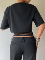 Layered-look Lace Splicing Slim-fit Hollow Sexy Short Sleeve T-shirts
