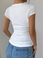 Slim Fit Solid Color T-Shirt With Gathering