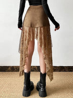 Lace Patchwork Irregular Hem Short Skirt
