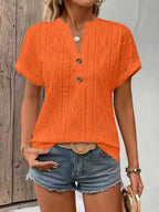 Knitting Buttons V-neck Short Sleeve T-shirts