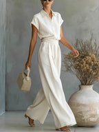Short-sleeved Shirt Loose-fit Wide-leg Pants Set 2-piece Sets