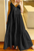 V Neck Ruffle Tiered Swing Maxi Cami Dress