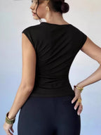 Asymmetrical Off-shoulder Slim-fit Sleeveless T-shirt With Metallic Embellishments