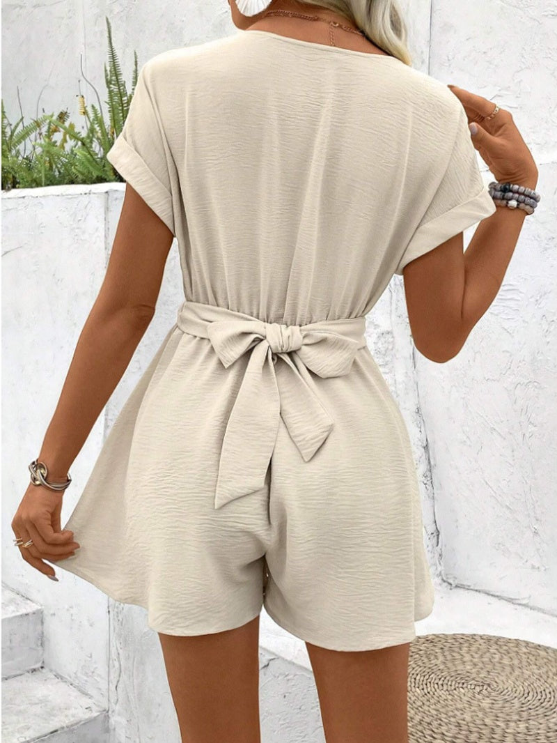 Batwing Sleeve Twisted Jumpsuit Shorts