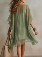V-neck Chiffon Loose-fit Beach Cover-up Dress Mini&Short Dresses