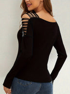 Rhinestone-studded Off-shoulder Hollow T-shirts