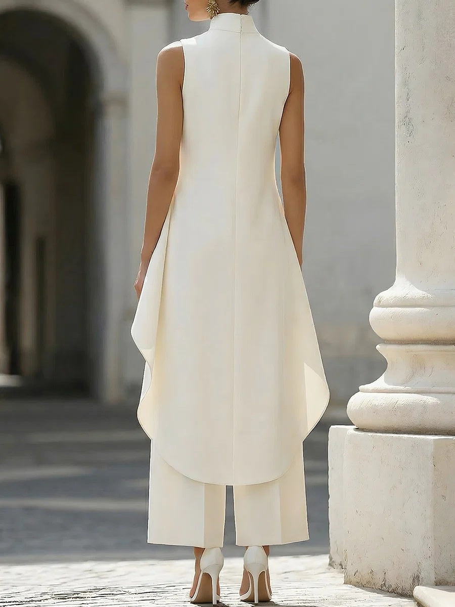 Commuting Temperament Sleeveless Top With Irregular Hem Straight-leg Trousers Set 2-piece Sets