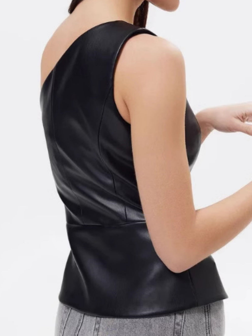 PU Leather Sleeveless, Off-shoulder, One-shoulder Single-breasted Cropped Vest