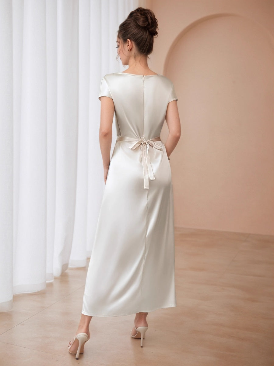 Satin Slim-fit Off Shoulder Lace Up Midi Dresses