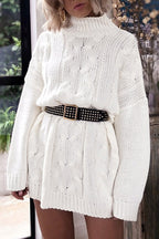 Cable Knit Turtleneck Mini Sweater Dress