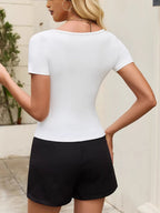 Lace Trim With Chest Cotton Bow Square Neck Short-sleeved T-shirt