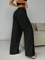 Elastic Waistband Lace Up Wide-leg Pants