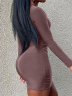 Hollow Out Metal Decoration Slim Fit Hip Body Long Sleeves Mini&Short Dresses