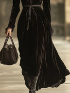 Retro Velvet Lace Stitching Maxi Dresses