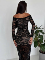 Liber Spring Women's Lace Geometric Patterns Maxi Dresses