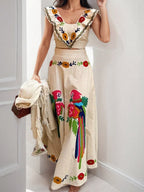Floral Print Square Neck High Waist Two-piece Set