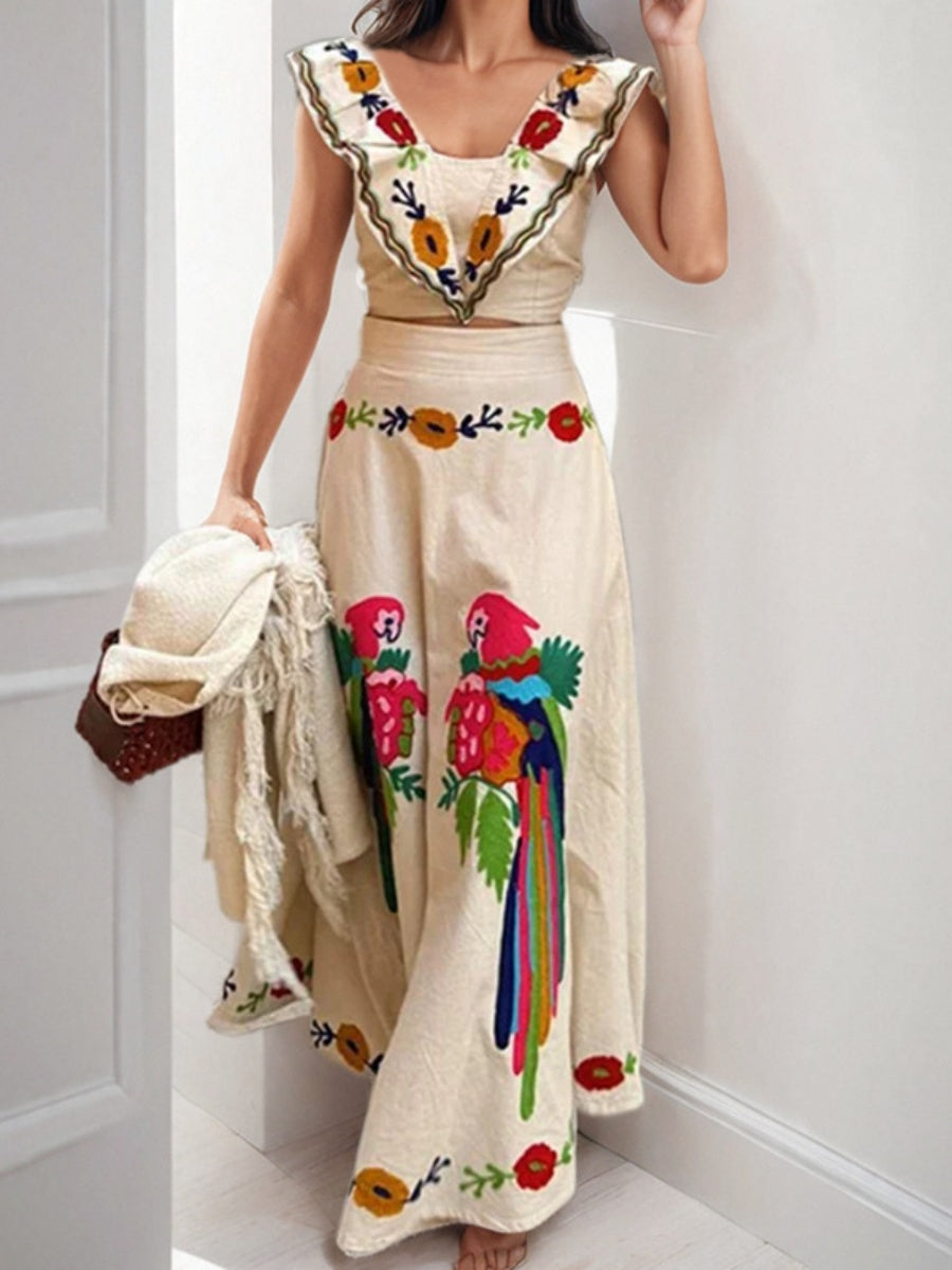 Floral Print Square Neck High Waist Two-piece Set