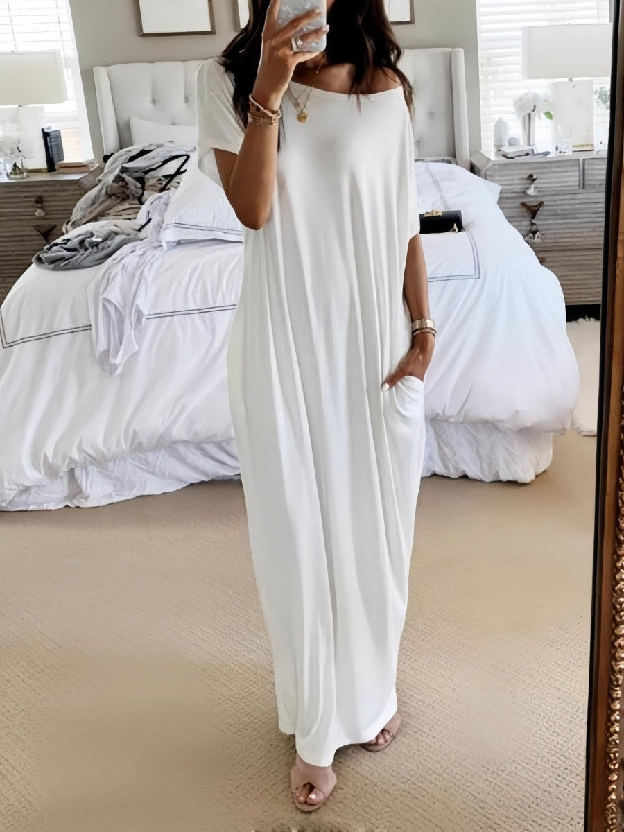 Sloping Shoulders Pocket Straight-fit Loose-fit Maxi Dresses