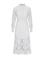 Hollow-out Long-sleeved Stand-up Collar Short Dress With Lace Trim