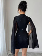 Sequins Chiffon Cape Openwork Chest Mini&Short Dresses