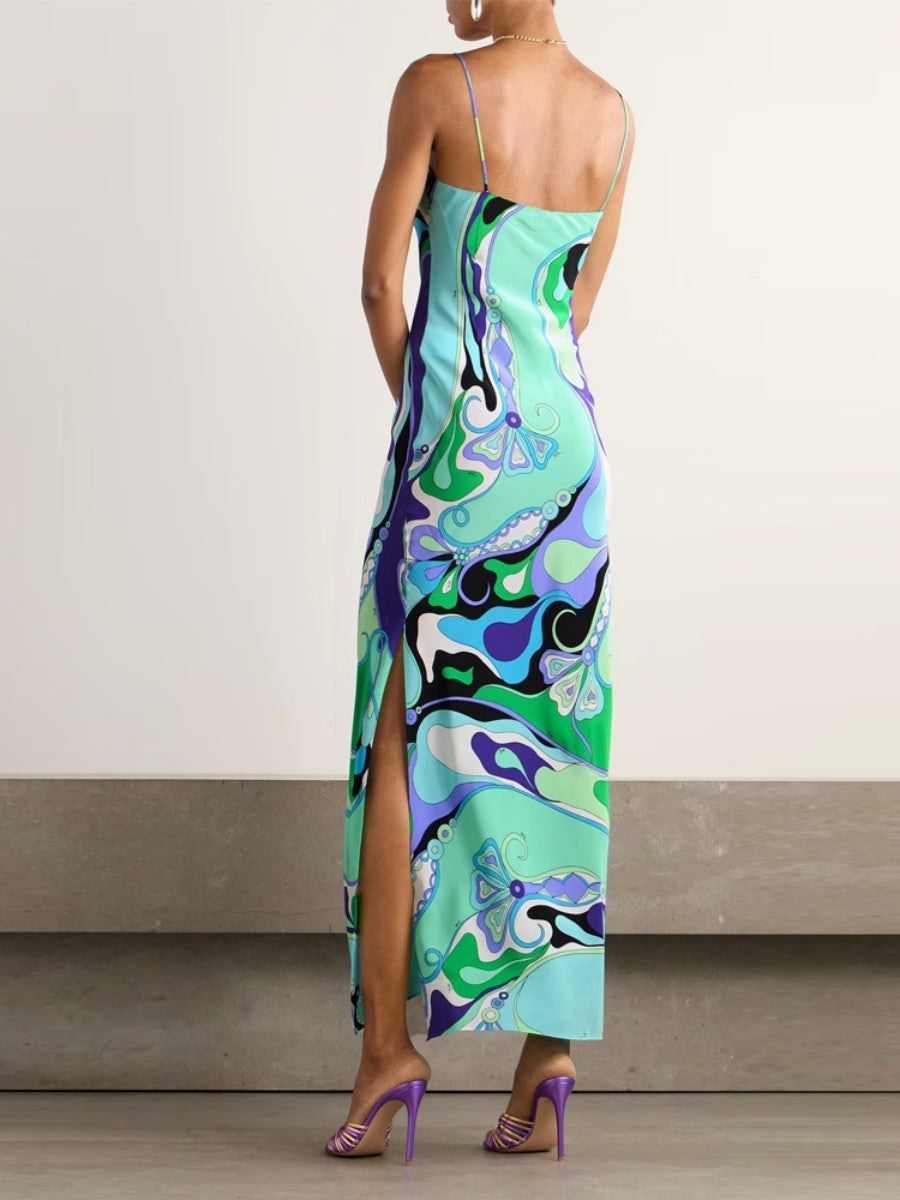 Printed Camisoles Sexy Slit Maxi Dresses