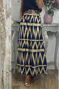 Pocketed Geometric Printed A-line Maxi Swing Skirt
