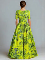 Printed Crew Neck Short Sleeve Zipper Maxi Dresses