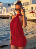 Neck Strap Exposed Backpack Buttocks Mini&Short Dresses