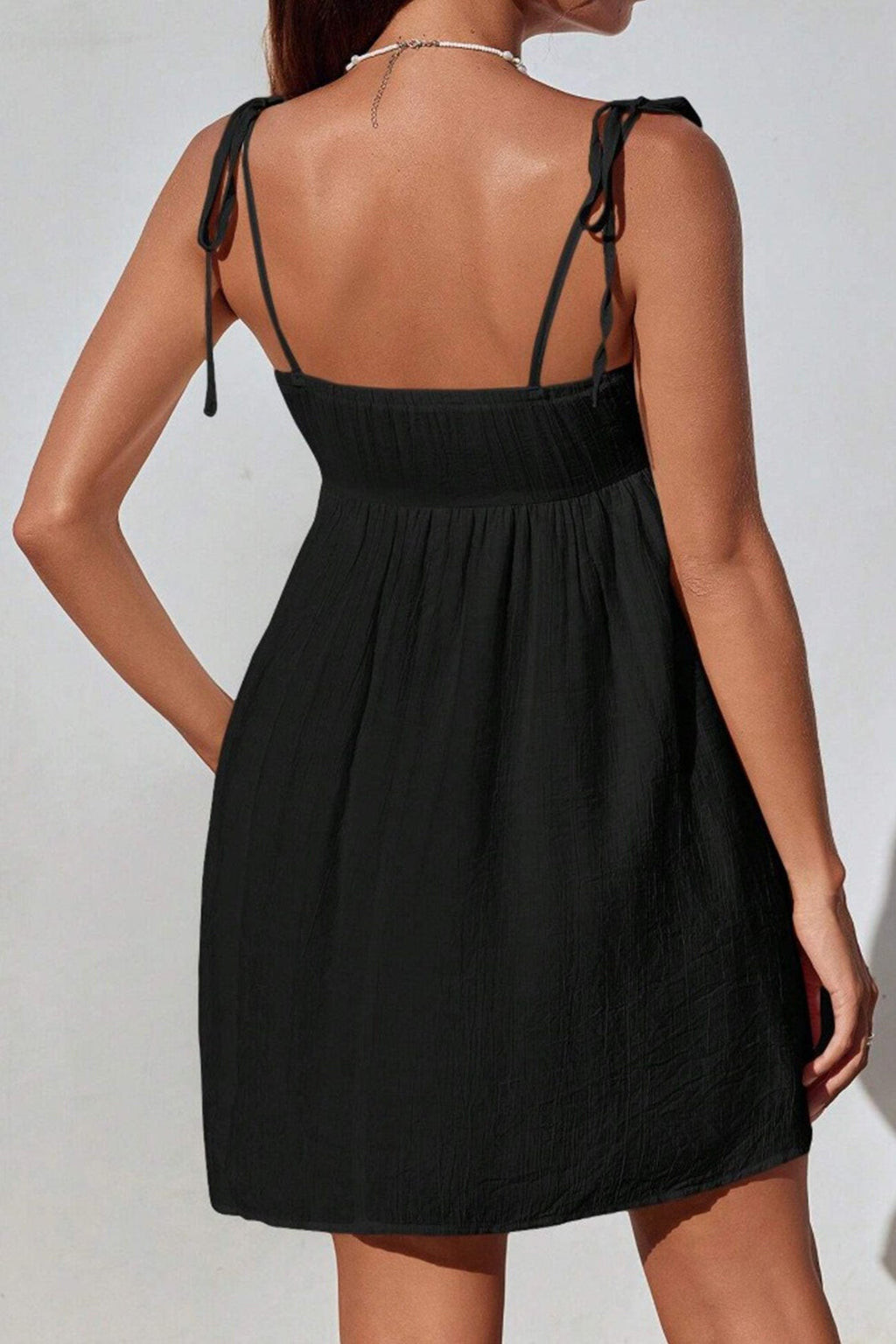 Tie Shoulder Sweetheart Gathered Bust Knot Detail Empire Waist Babydoll Mini Dress