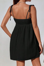 Tie Shoulder Sweetheart Gathered Bust Knot Detail Empire Waist Babydoll Mini Dress