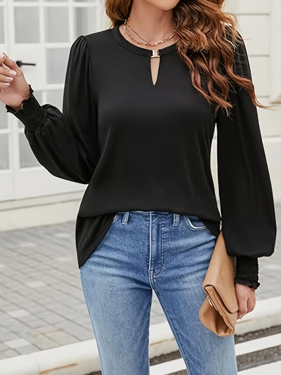 Crew Neck Metal Buckle Balloon Sleeve Long Sleeve Grace T-shirts Shirts