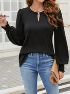 Crew Neck Metal Buckle Balloon Sleeve Long Sleeve Grace T-shirts Shirts