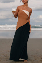 Strapless Color Block Pocketed Maxi Party Dress