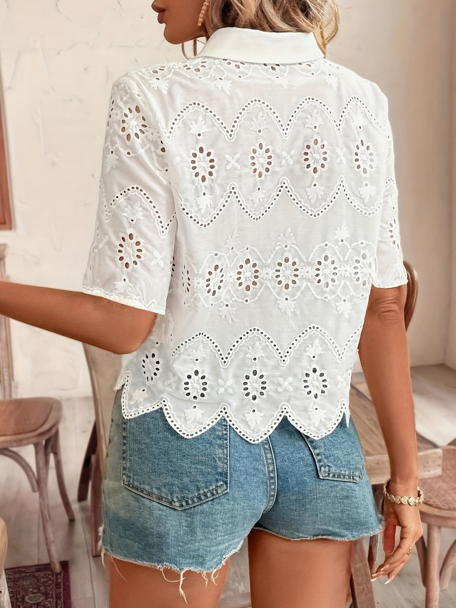 Solid Color Lace Shirt, Openwork Shirt