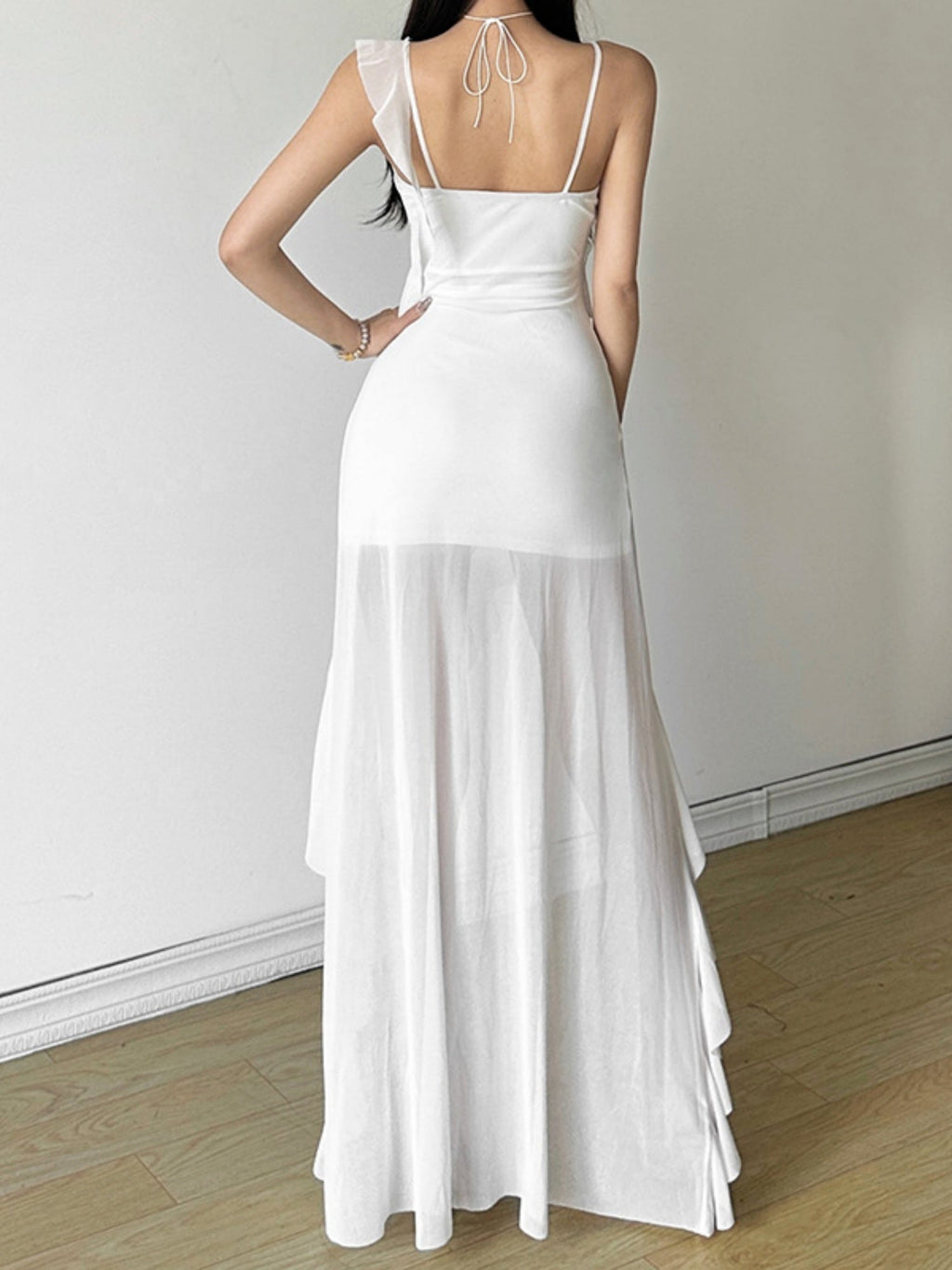 Ruffle Irregular Spaghetti Strap Backless Mini&Short Dresses